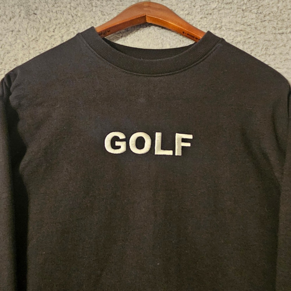 Golf Wang Mens Crewneck Sweatshirt Black Embroidered Logo Pullover Size Medium
